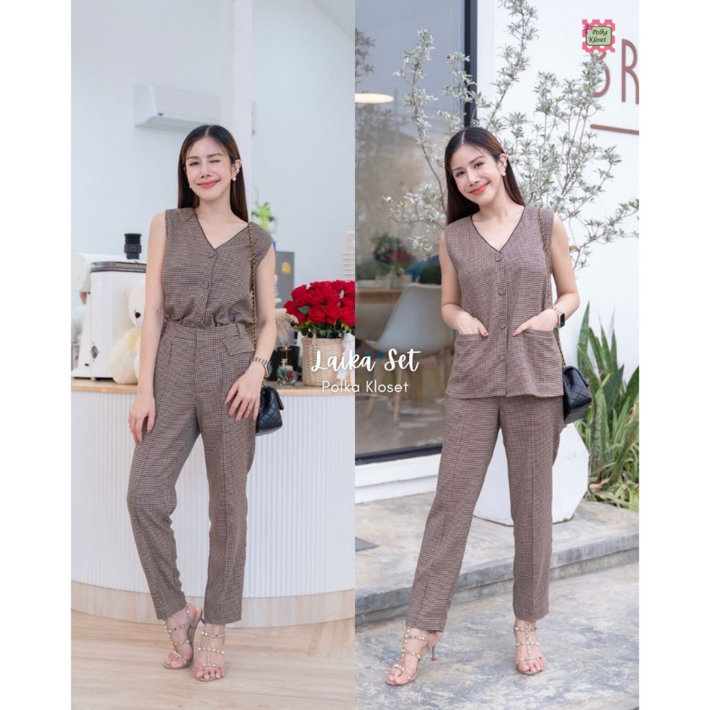 Laika Chinori Set (เสื้อ+กางเกง) ผ้า cotton ญี่ปุ่นทอลายชิโนริจิ๋ว เนื้อนิ่มยืดหยุ่นได้นิดๆ