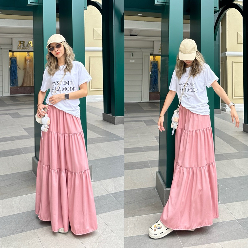 กระโปรงต่อ3ขั้นเอว24-40**มีซับในเฉพาะสีขาว