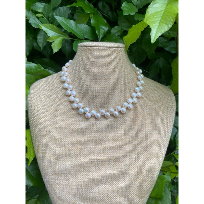 สร้อยคอไข่มุกแท้ otop phuket มุกซีกซาลาเปาแพ แบบสั้น16นิ้ว มุกแท้มีใบรับประกัน