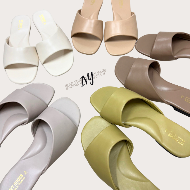 รองเท้าแตะ IVY SHOES แบบสวม หนังนิ่ม พื้นนุ่ม มินิมอล มี 5 สี รองเท้าผู้หญิง size 36-40