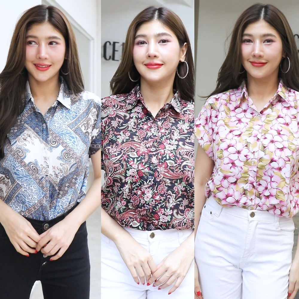 เสื้อเชิ้ตคอปก ผ้าไหมอิตาลี เสื้อแขนสั้น น่ารักมาใหม่ สาวๆวัยทำงานห้ามพลาด ใส่ไปทำงานก็ดูสุภาพน