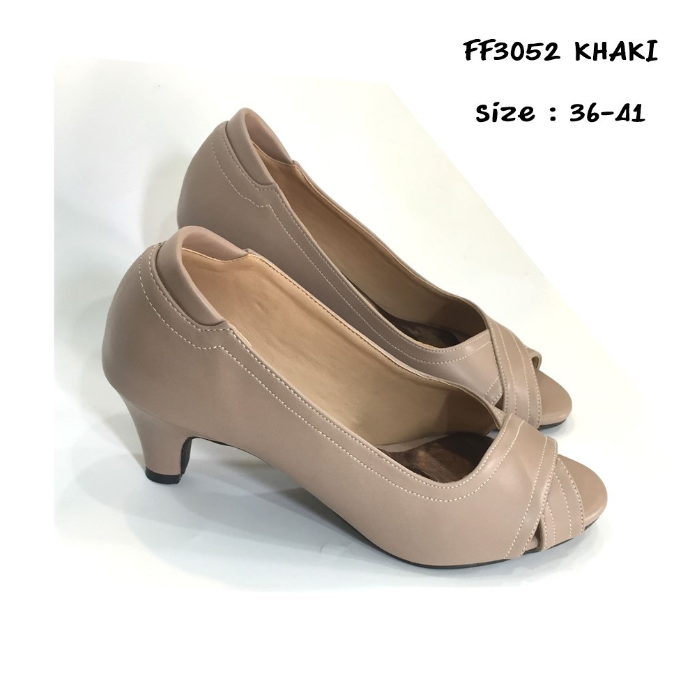 5okshop รองเท้าส้นสูงแฟชั่น หุ้มส้นเปิดหน้า FF3052 ส้นสูง2นิ้ว หนังนิ่ม ใส่สบาย
