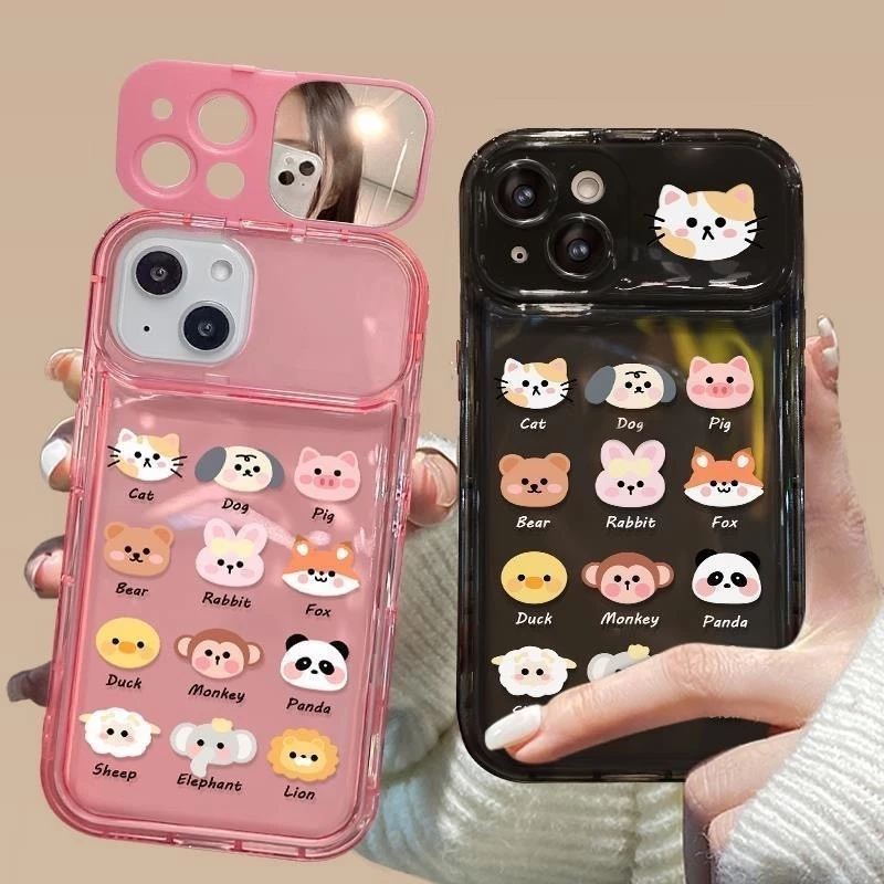 สำหรับ iPhone 11 15 14 13 12 Pro MAX 8 14 Plus XS MAX สวนสัตว์แพนด้าลิงสิงโตรูปแบบพลิกโทรศัพท์กรณีเคสไอโฟนคู่ลายการ์ตูน