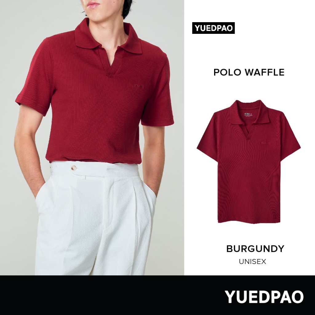 Yuedpao Polo Waffle ผ้าหนาทรงสวย ยับยากรีดง่าย เสื้อยืดเปล่า เสื้อโปโล สี Burgundy