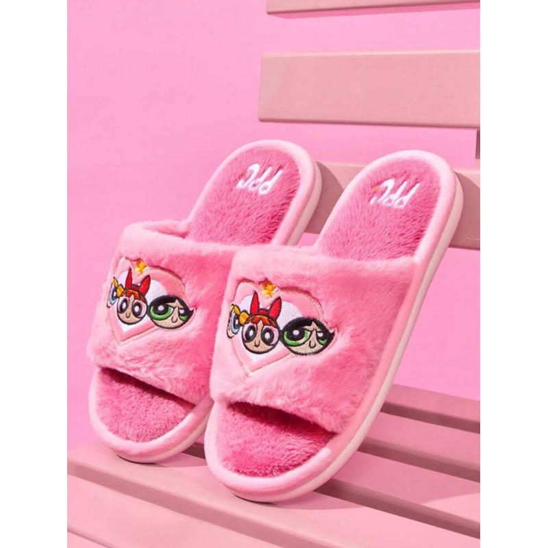 พร้อมส่ง❤️‍🔥 THE POWERPUFF GIRLSแท้💯% รองเท้าใส่ในบ้าน ปักลาย ลิขสิทธิ์แท้จาก SHEIN X