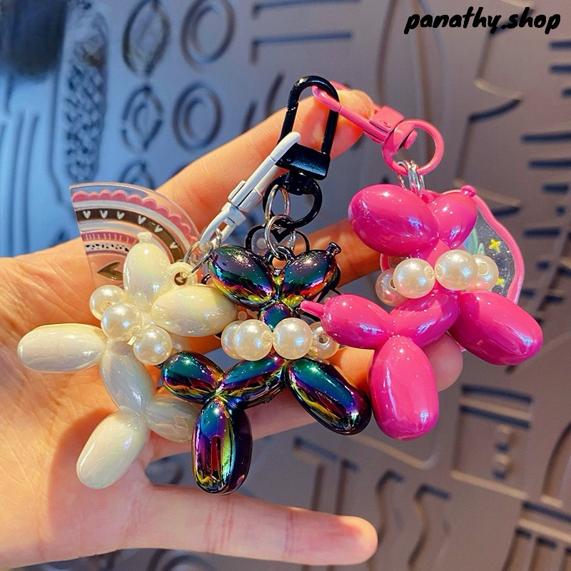พร้อมส่ง พวงกุญแจลูกโป่งสุนัข ใส่สร้อยไข่มุก สีเมทัลลิค พวงกุญแจรถ กระเป๋า ของแจกลูกค้า ของแจกเด็ก