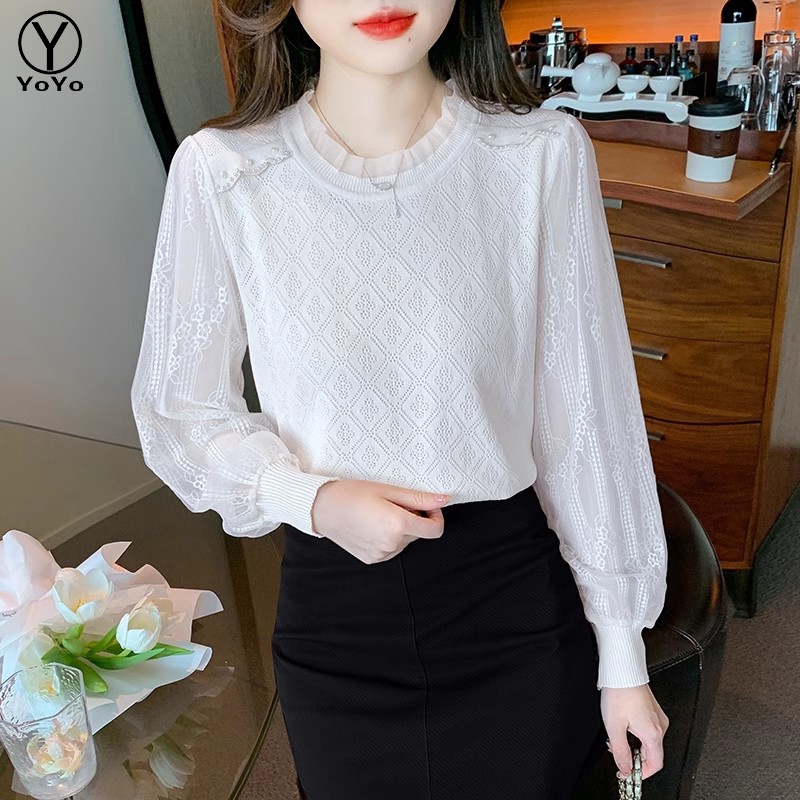 YOYO เสื้อคลุมไหมพรม ส์แขนพองลูกไม้ของผู้หญิง แฟชั่นเกาหลี รุ่น4387