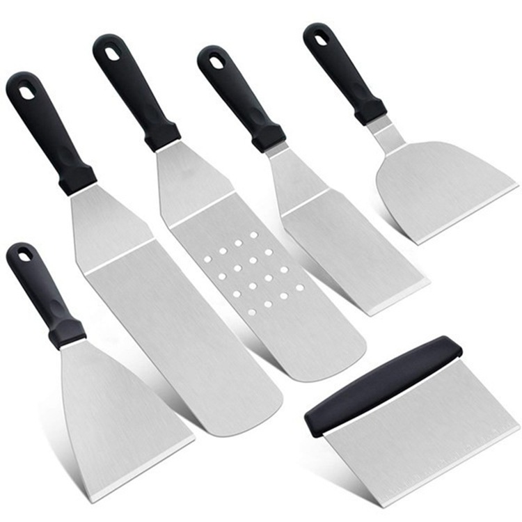 ชุดเครื่องมือ 6 ชิ้น เกรียง ผัด ตะหลิวญี่ปุ่น ตะหลิวทำเทปันยากิ spatula ไม้พายสแตนเลส ไม้พายทำอาหาร BBQ แคมป์ปิ้ง