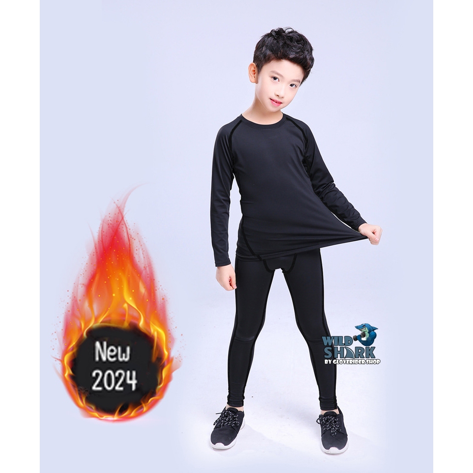 ชุดรัดกล้ามเนื้อเด็ก Pro combatแท้ เสื้อรัดกล้ามเนื้อแขนยาว+กางเกงรัดกล้ามเนื้อขายาว สีดำล้วน