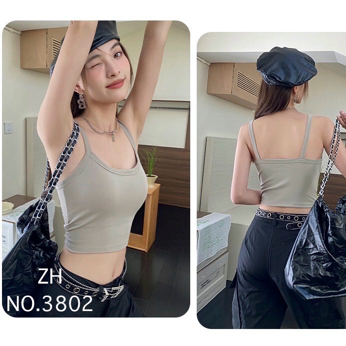 zh-forever.3802 เสิ้อสายเดี่ยวผ้าฝ้าย บราสายเดี่ยวฟองน้ำในตัว