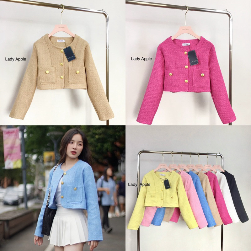 เสื้อแขนยาวทวิตทรงครอปกระดุมทองงานป้ายLady appleรหัส 26
