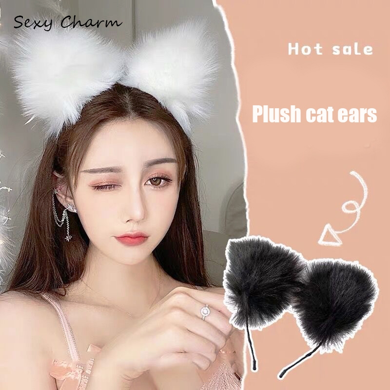 Sexy Charm แฟชั่นสําหรับผู้หญิง คาดผมหูแมว คอสเพลย์ มีขนดก น่ารัก สีดำ สีขาว พร้อมส่ง