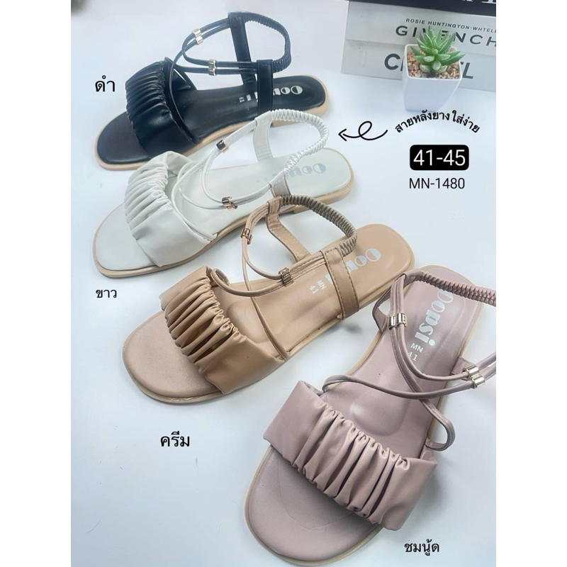 👠sz.41-45 รองเท้ารัดส้นคาดหน้าย่น น่ารักมากก (ไม่มีส้น)