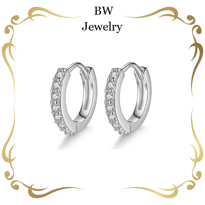 BWjewerly[ราคาต่อคู่]  ต่างหูเพชร ต่างหูผู้หญิง  ห่วงเพชร ขนาด 9mm