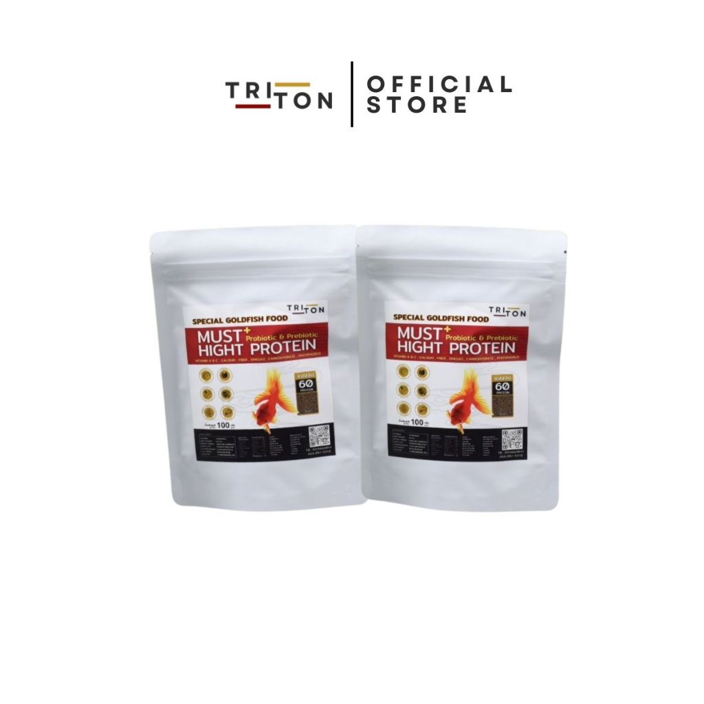 *เซ็ต 2 ซอง Triton Gold Fish อาหารปลาทอง ไทรทัน สูตรพิเศษ โปรตีนสูง 60% Triton ขนาดทดลอง 100g ( เม็ดจม )