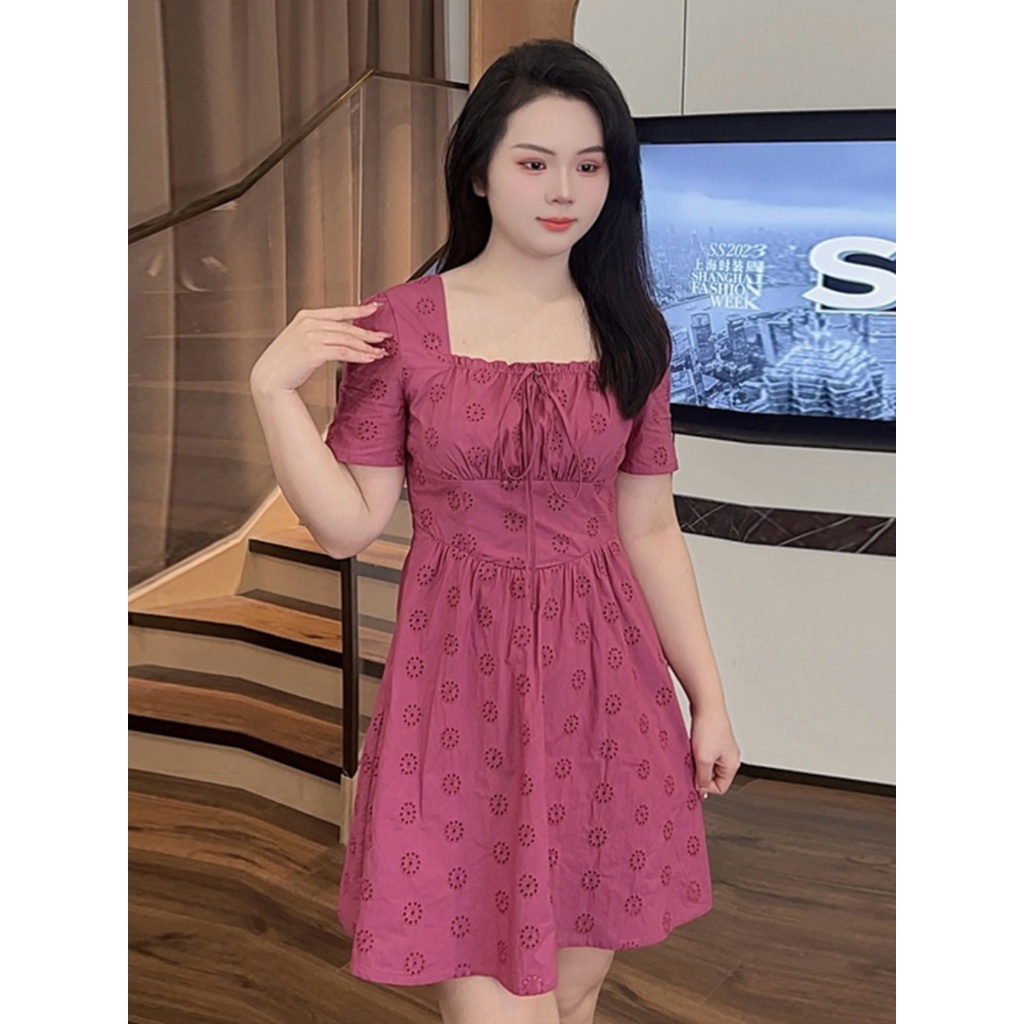 จัดส่งทันที 3 สี M-4XLเหมาะสำหรับสาวที่อ้วน ชุดเดรสแขนสั้นแบบวินเทจ เดรสไซส์ใหญ่ ปกปิดไขมัน ทำให้ดูผอม