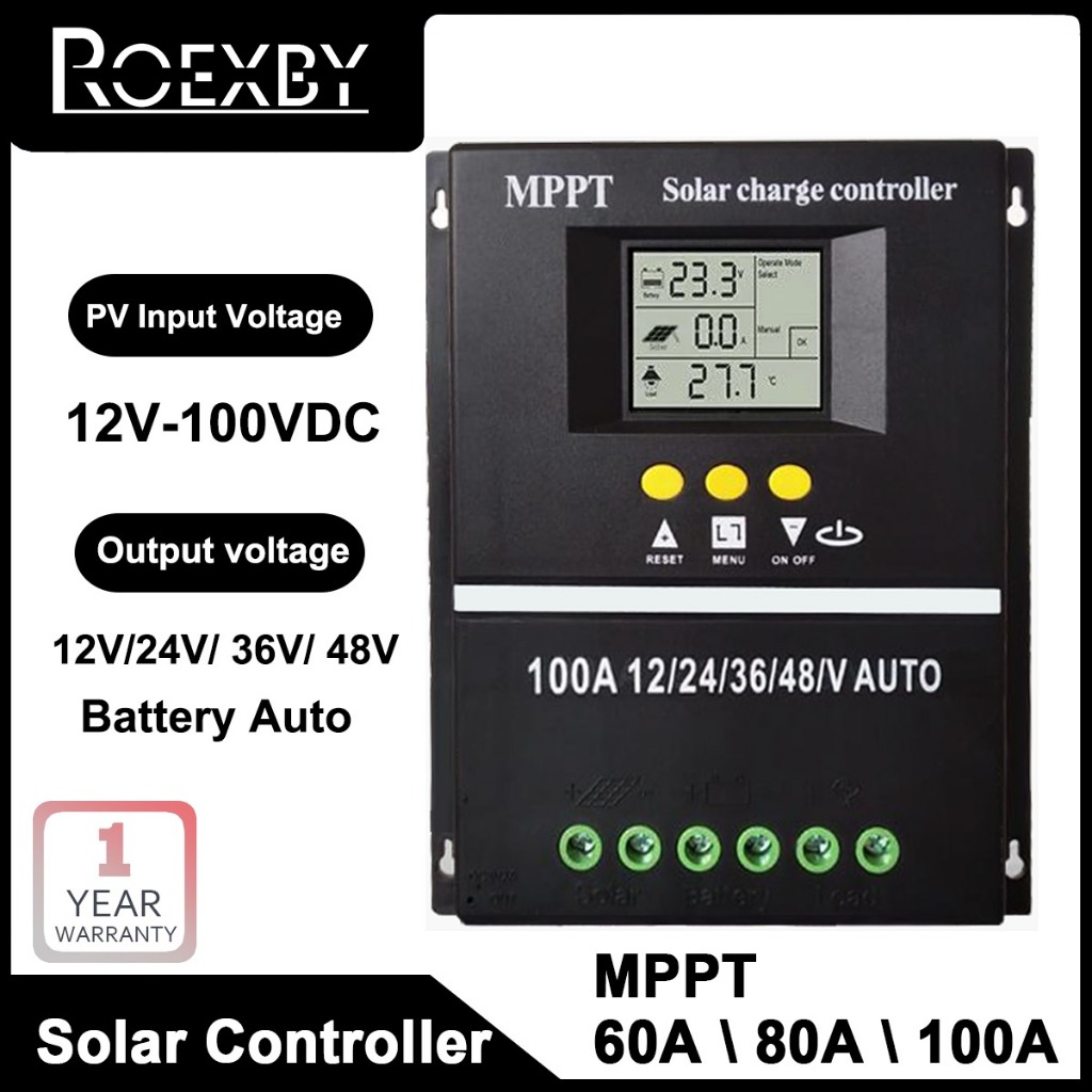 100A 80A 60A Solar Charge Controller MPPT 12V/24V/36V/48V Auto Solar PV Battery Charger with LCD Display and Dual USB Po