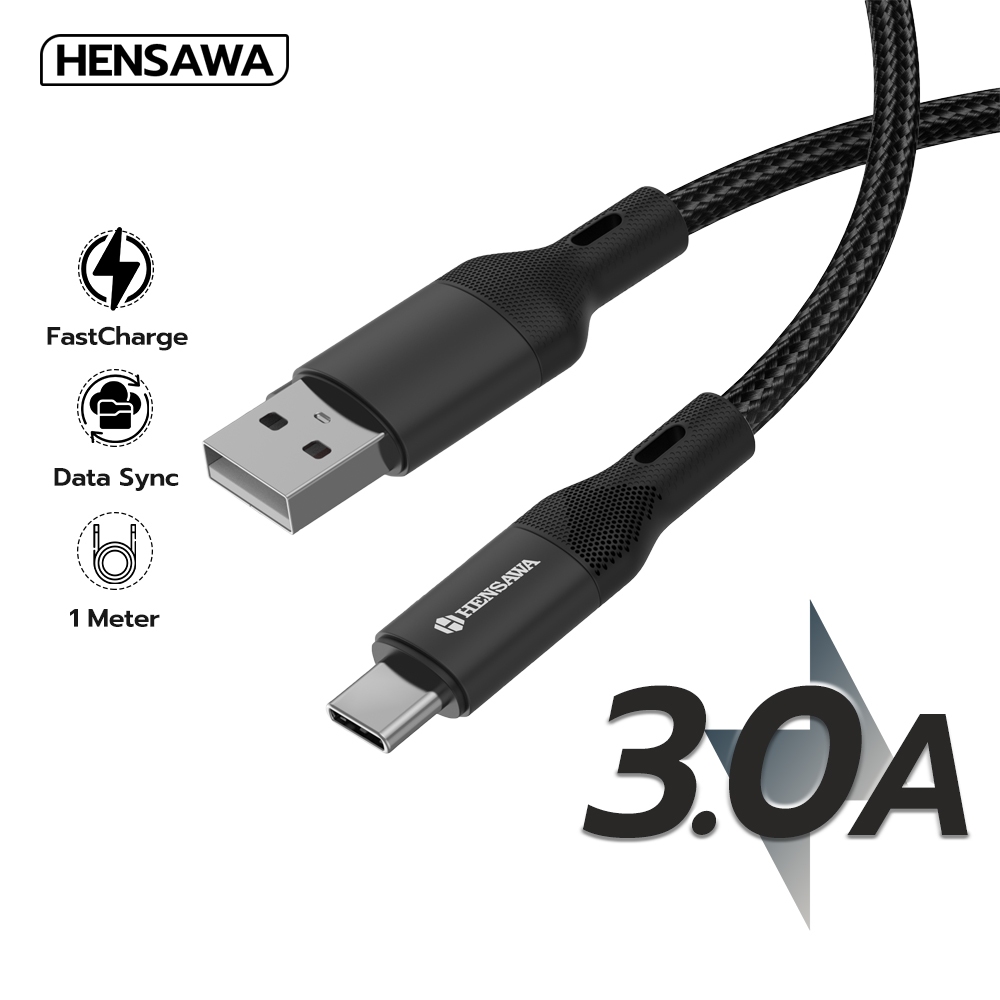 Hensawa สายชาร์จเร็ว USB to Type-C ชาร์จไว 3.0A 1m สายถัก รุ่น US5097 ทนทาน สายหนาพิเศษ Fast Charge Cable & Sync