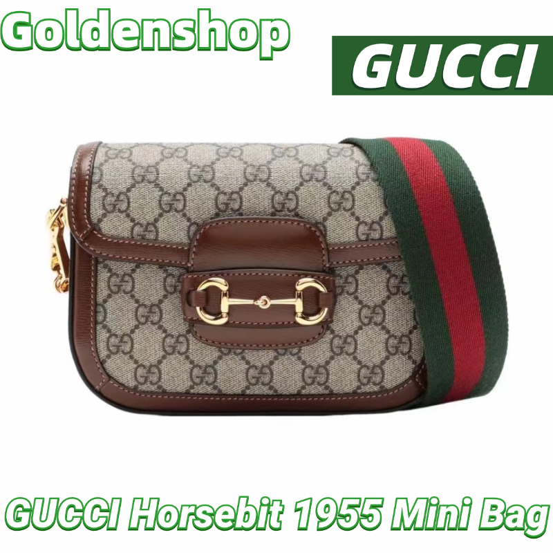 🍒กุชชี่ Gucci Horsebit 1955 Mini Bag With Shoulder Strap กระเป๋าสะพายเดี่ยว🍒กระเป๋าสะพาย Gucci จริง สินค้าขายร้อน