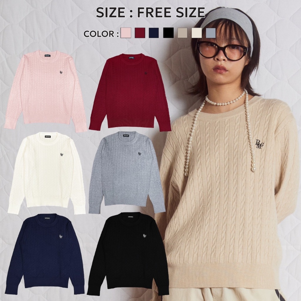 (PRE 10-15 วัน)Bemingtop642(S/M) - BMG Knit Sweater ไหมพรมสเวตเตอร์ งานถัก ยืดนิ่ม