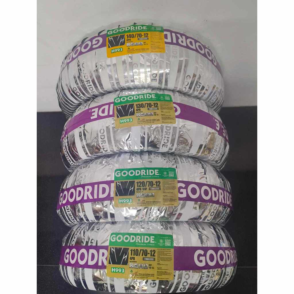 ยางนอกมอเตอร์ไซค์ GOODRIDE เรเดียล-สายฟ้า /70 ขอบ12  H993 (ไม่ใช้ยางใน) TL (ยางปีล่าสุด)