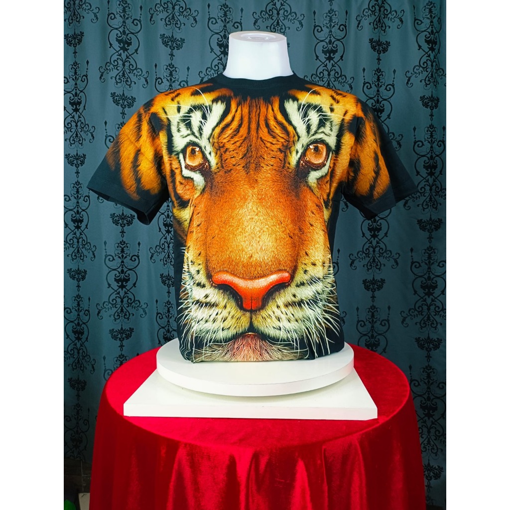 เสื้อยืด ROCKCHANG FHD01  ลายหน้าเสือสีส้ม เสื้อยืดสะท้อนแสงในที่มืด  ผ้าคอตตอนแท้ ใส่ได้ทั้งผู้ชายแ