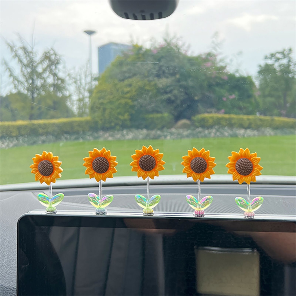 ดอกทานตะวันเขย่าหัว 5 ชิ้น สร้างสรรค์ DIY ตกแต่งรถยนต์ กระจายการรักษาและความสดชื่นด้วยดอกทานตะวัน เครื่องประดับดอกทานตะว