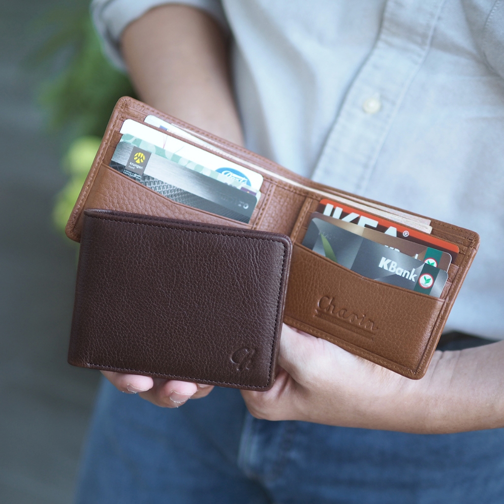 กระเป๋าสตางค์ใบพับสั้นใช้ได้ทั้ง ช/ญ Men purse หนังวัวฟอกฝาด เรียบเท่คลาสิค Charin bag