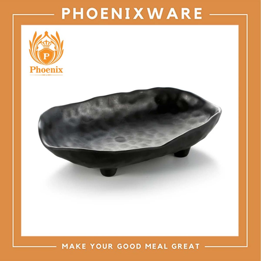 จานวงรี ขอบยก 9 นิ้ว ผิวจัน เมลามีน สีดำ Phoenix F162309