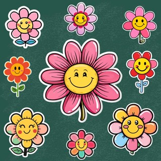 ตัวรีดติดเสื้อผ้า159   (210) SmileFace Flower  แผ่นฟิล์มรีดร…