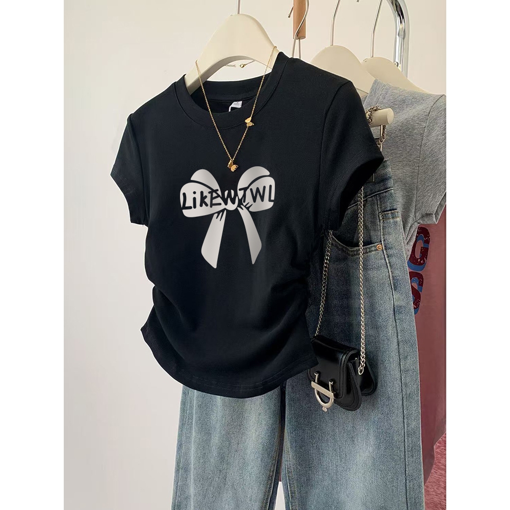 M-4XL มีหลายไซซ์ให้เลือกเสื้อยืดครอป เสื้อโบว์ เสื้อยืดรัดรูป เสื้อครอปสาวอวบ เสื้อยืดผู้หญิง
