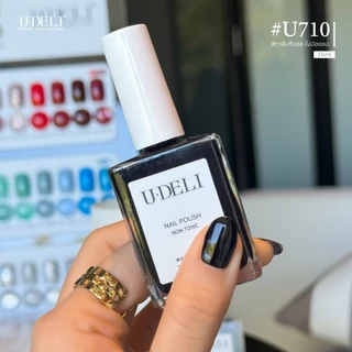 สีทาเล็บกึ่งเจล ไม่อบ U-DELI U-710 สีดำ Black Charcoal 16ml Vegan Nail polish สีดำชัด เงา แห้งเร็ว