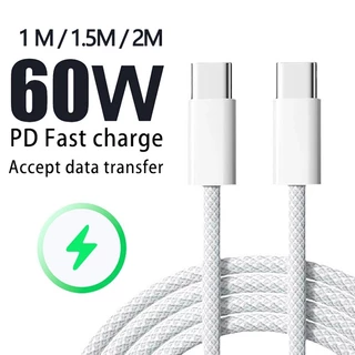สายชาร์จ 60W Type C To C สายชาร์จเร็ว ชาร์จเร็ว สายชาร์จไนล่อนถัก Dual USB-C กำลังชาร์จ Fast Charger 1/1.5/2 เมตร