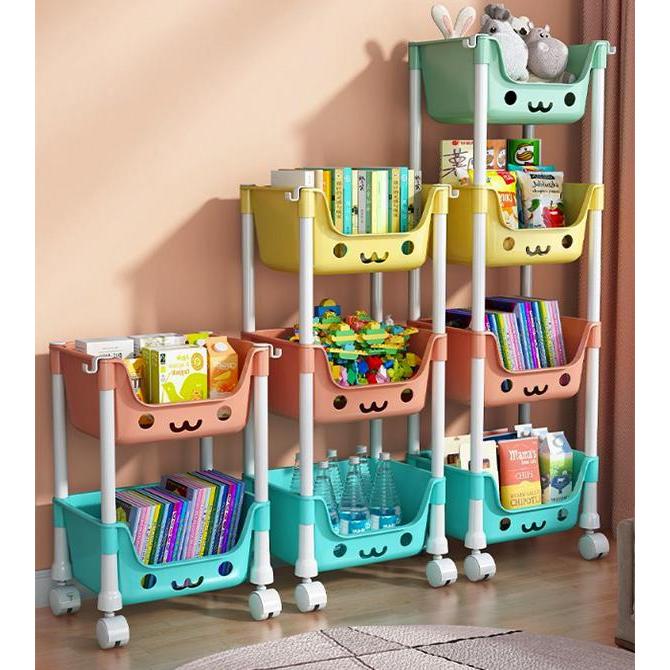 Yihan ชั้นวางของการ์ตูน ชั้นวางของหลากสี ชั้นวางพลาสติกพร้อมล้อ 3 4 5 ชั้น 908