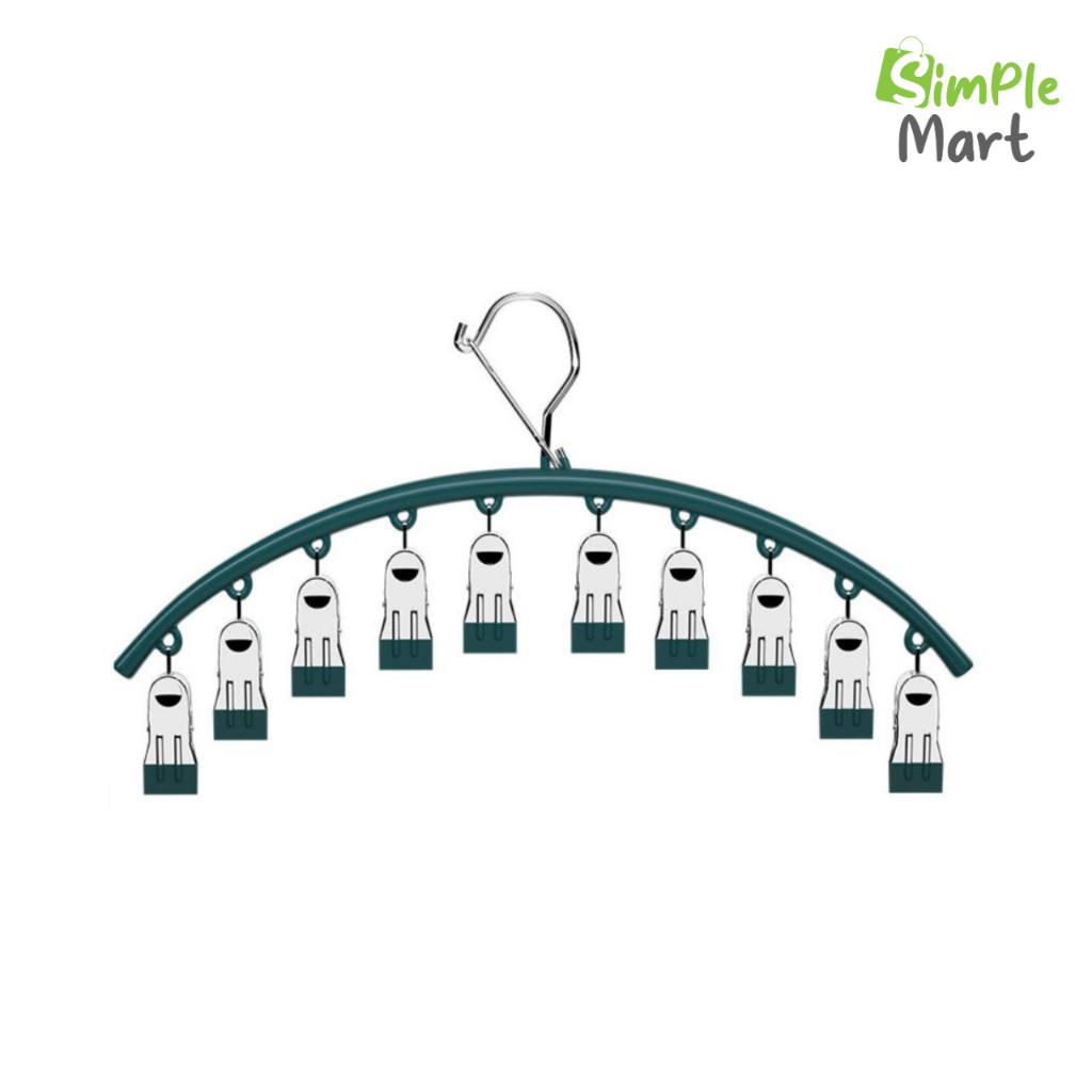 ตัวหนีบผ้า ไม้แขวนหนีบผ้าพร้อมตะขอล๊อค pants hanger 10 ตัวหนีบ ยืดหยุ่นดี ไม่ดึงออกง่าย Simple Mart