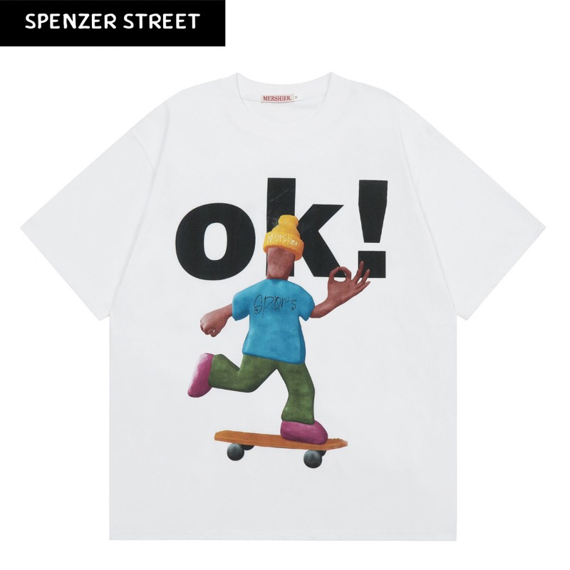 [พร้อมส่ง] Spenzer.street | OK Boy โอเวอร์ไซส์ เสื้อผ้าสตรีท เนื้อผ้าดี ทันกระแส unisex 2024 ขายดี