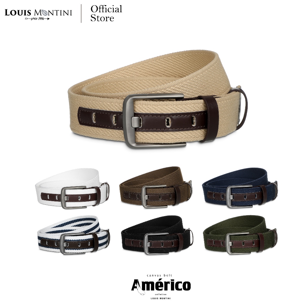 Louis Montini (Americo) เข็มขัดผ้าคอตตอน ผสมหนังวัวแท้ เข็มขัดผ้าใบ ผ้าแคนวาส Canvas Belt MCT22