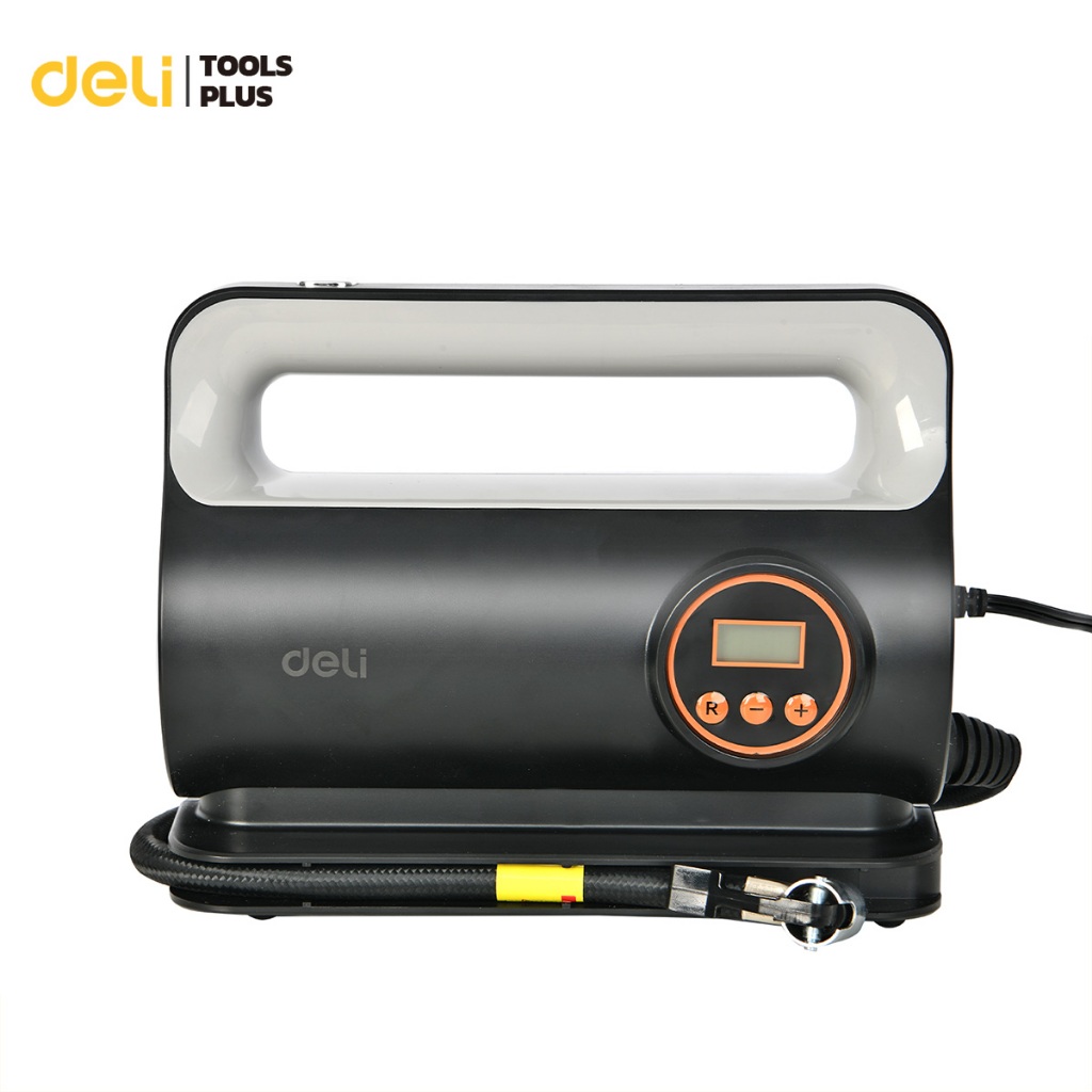 Deli ปั๊มลมไฟฟ้าติดรถยนต์ ปั้มลมอัตโนมัติแบบพกพา เติมลมรถยนต์ ที่สูบลมแบบพกพา เครื่องปั๊มลมไฟฟ้า Auto Air Compressor