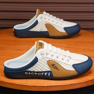 DV รองเท้าแตะครึ่งส้นระบายอากาศสำหรับผู้ชาย รองเท้าผ้าใบแฟชั…