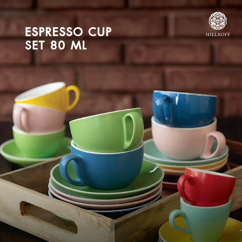 Hillkoff : ชุดแก้วเซรามิก สุดพรีเมียม Espresso Cup 80 ml Coffee Cup Ceramic Cup แก้วกาแฟ