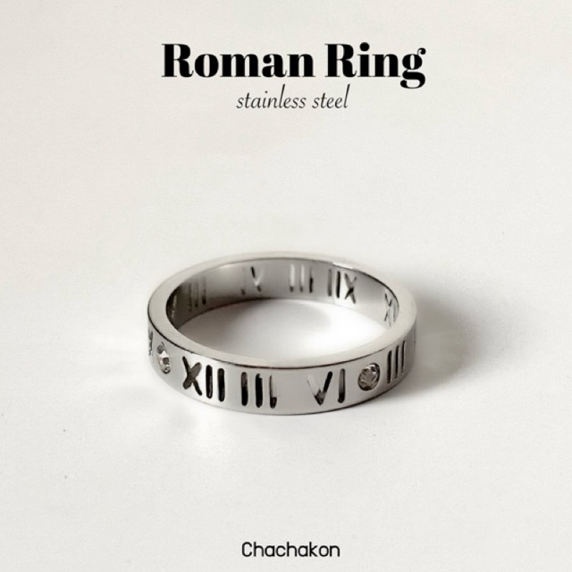 แหวนสแตนเลสรุ่น Roman วง 179-. มีกล่องใส่ ไม่ลอกไม่ดำ
