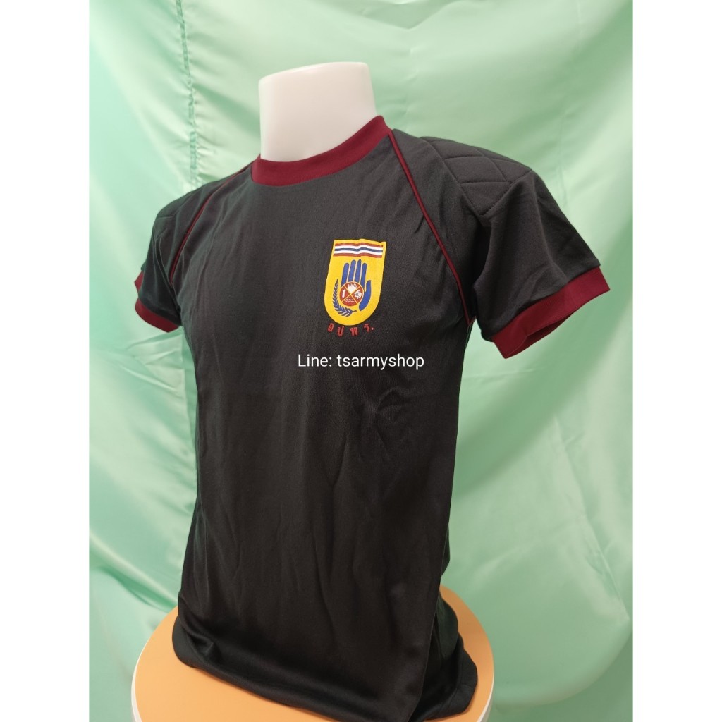 (อปพร) เสื้อยืดแขนสั้นคอกลม สีดำ สกรีนหน้ากุ้นคอต่างสี บุไหล่