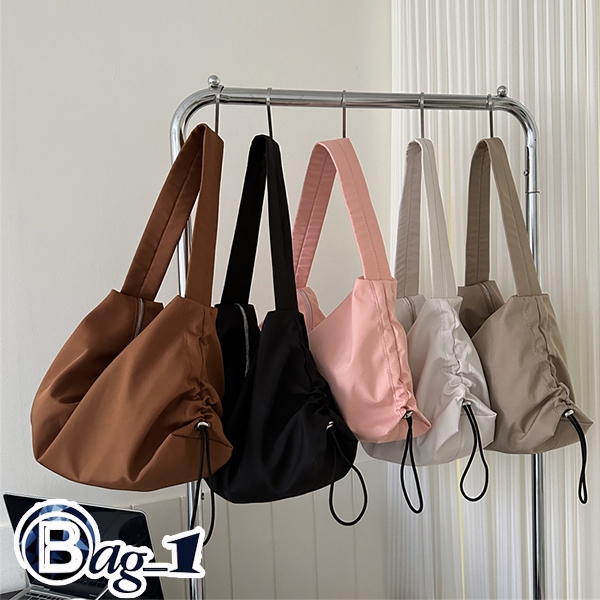 bag_1(BAG2079) กระเป๋าสะพายไหล่ผ้าไนล่อนสีพื้น-ด้านข้างปรับรูดได้