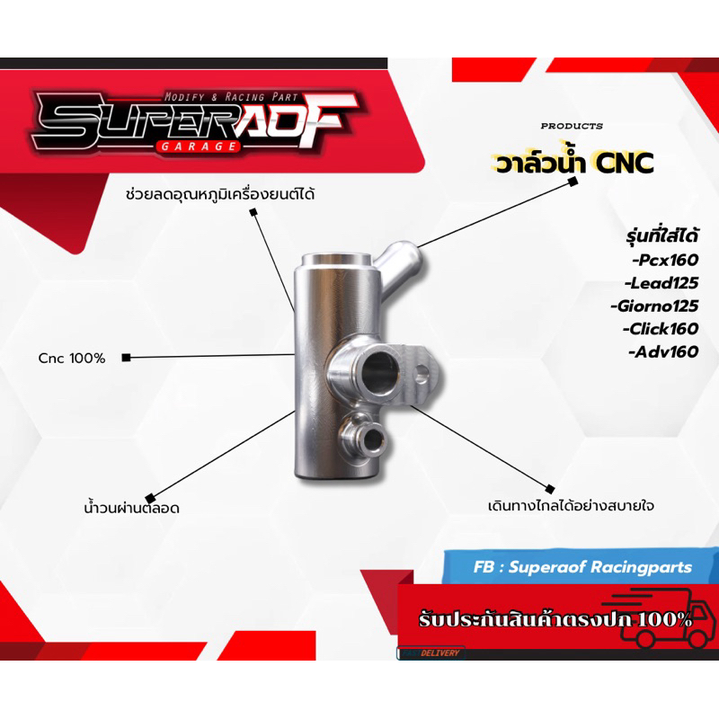 วาล์วน้ำ CNC Giorno125/Lead125/Pcx160/Click160 By Superaof Garage
