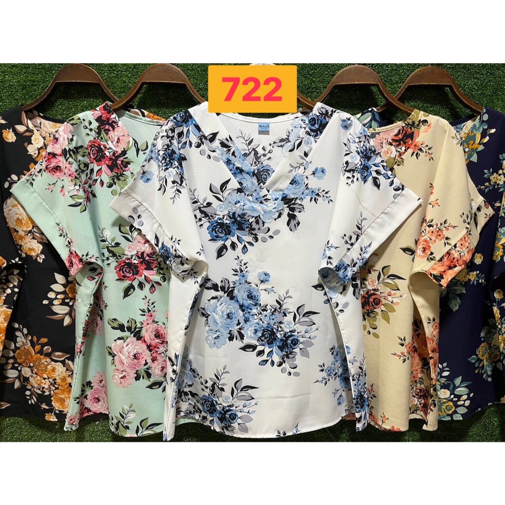 722//เสื้อคอวีลายดอกพุ่มผ้าไหมอิตาลี ฟรีไซ34-40นิ้ว ยาว24นิ้ว หน้าผ้า40นิ้ว ราคา105บาท