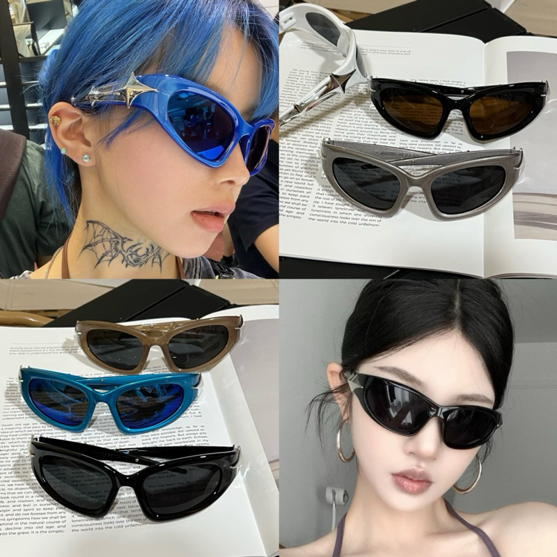 แว่นแฟชั่น Cats Eye Y2K แว่นตากันแดดผู้หญิง ผู้ชาย Star Hip Hop Street