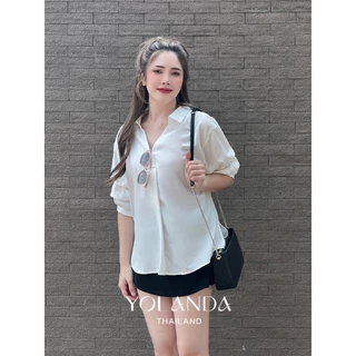 Yolanda เชิ้ตแขนสั้น Lady Outfits ผู้หญิง เสื้อผ้า เชิ้ตสีพื้น เสื้อแฟชั่นผู้หญิง FF1004