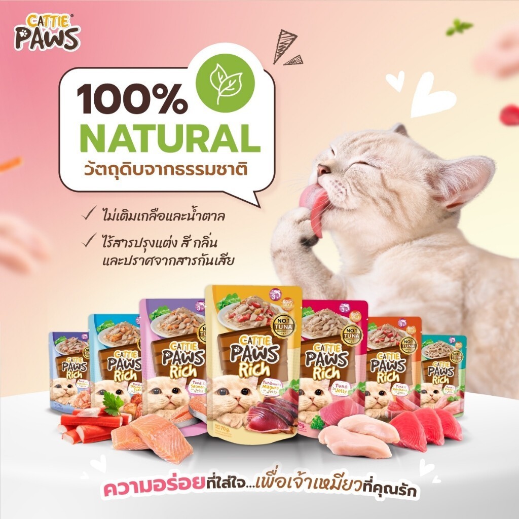 ยกลัง48ซอง Jinny Cattie Paws Rich จินนี่ แคทตี้พาวส์ริช อาหารเปียกแมว ขนาด70g/ซอง