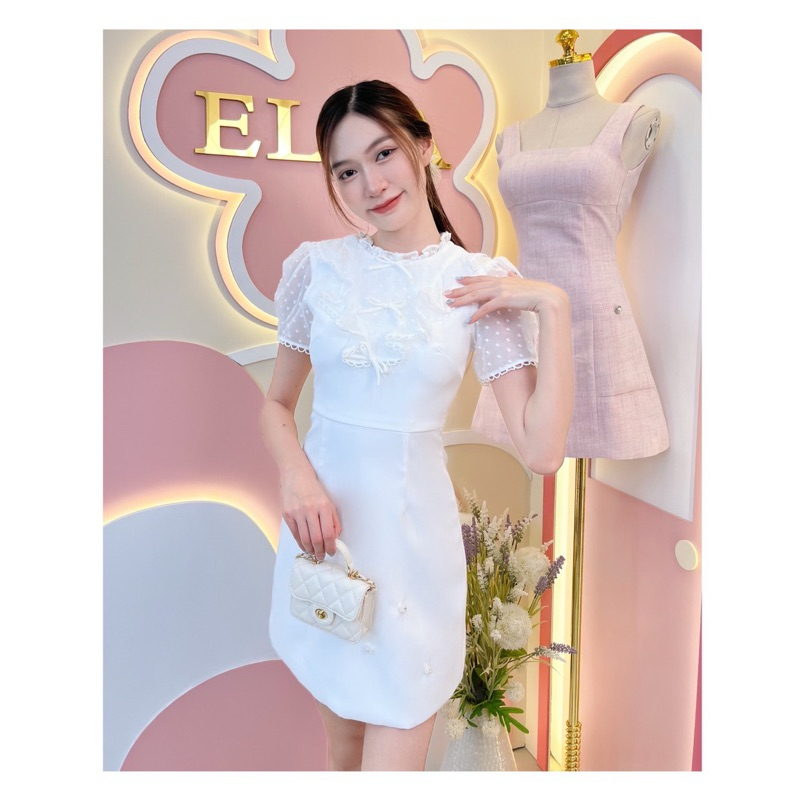 [NITTAYA] D2471 ชุดเดรสกระโปรงแขนสั้นซีทรูอกระบายดีเทลแต่งโบว์ ดีไซน์เรียบหรูดูแพงลูกคุณมากส่เที่ยว ออกงาน ทำงาน งานมงคล