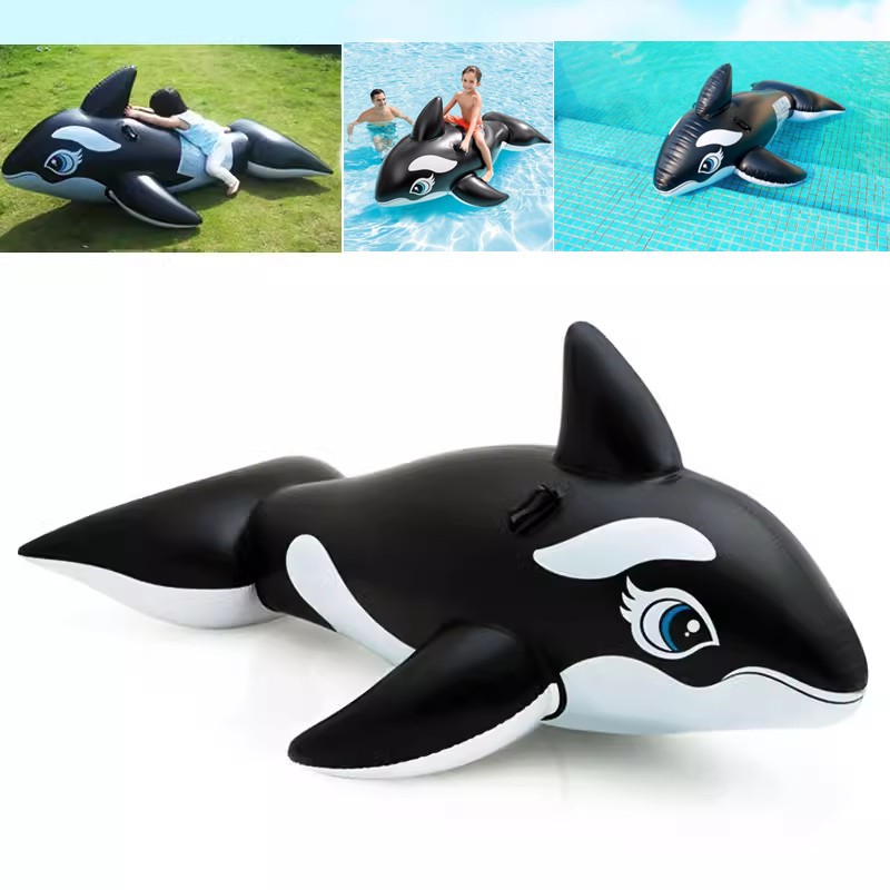 ห่วงยางวาฬดำ ห่วงยางเล่นน้ำ Inflatable whale mount ปลาวาฬสีดำขนาดใหญ่ว่ายน้ำวงกลมเตียงลอย ปลาวาฬดำ
